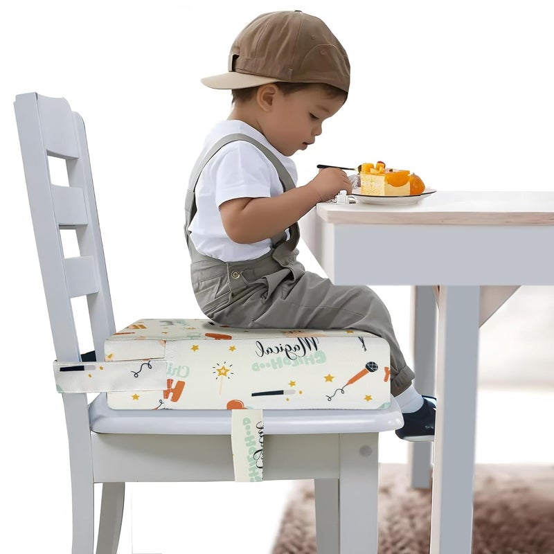 Funcority Toddler Booster Seat for Dining Table, Portable Booster Seat for Kitchen Chair, 4 Inch High-Density Foam Cushion with Adjustable Safety Straps and Non-Slip Bottom, Perfect for Kids Travel and Daily - Image 1